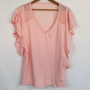 Lane Bryant Pink Flutter Sleeve Lace Top Size 14/16